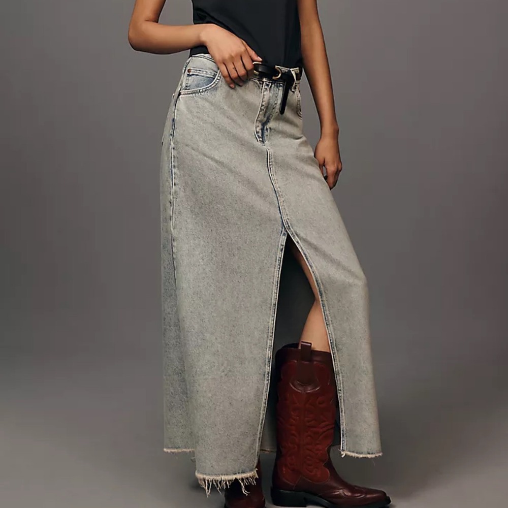 Anthropologie Pilcro The Madi Front-Slit Denim Skirt 18W Maxi Light Wash Blue